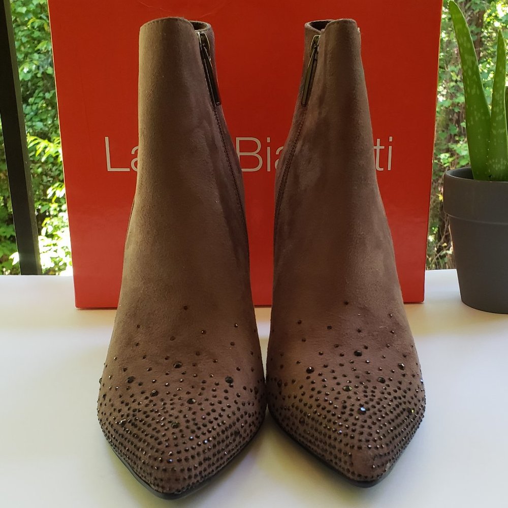 LAURA BIAGIOTTI Stiletto Heel Ankle Boots in Brown with Crystal Toe Studs Sz 11 - Picture 4 of 8